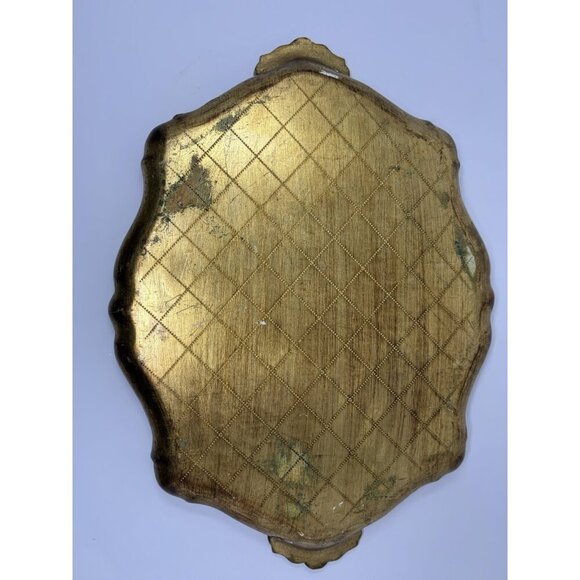 Mid Century Italian Blue GoHollywood Regency Florentine Serving Tray Wood 20x15" - Picture 12 of 16